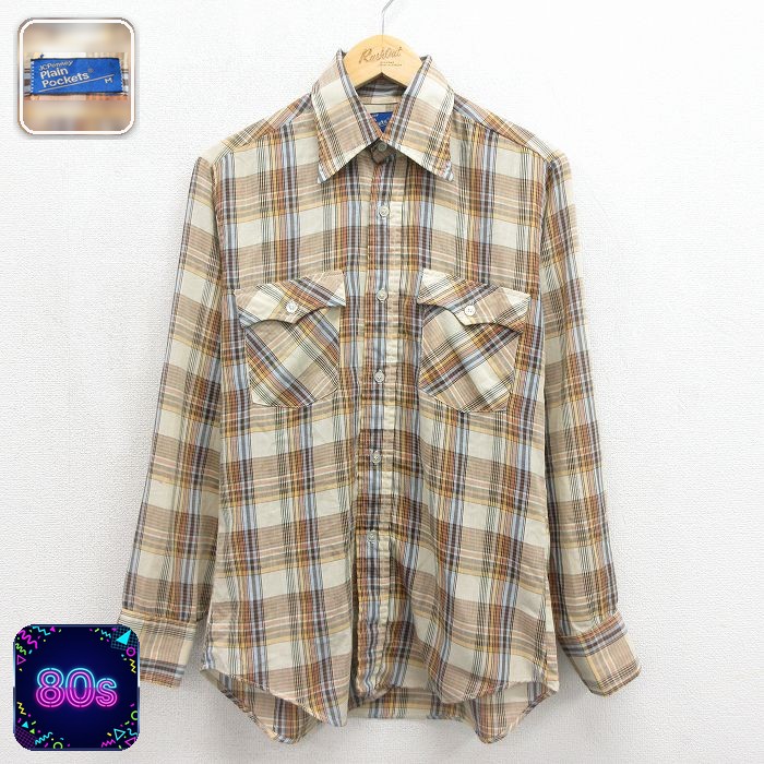 JCペニー 80s 長袖シャツ チェック ベージュ メンズL相当 | 古着