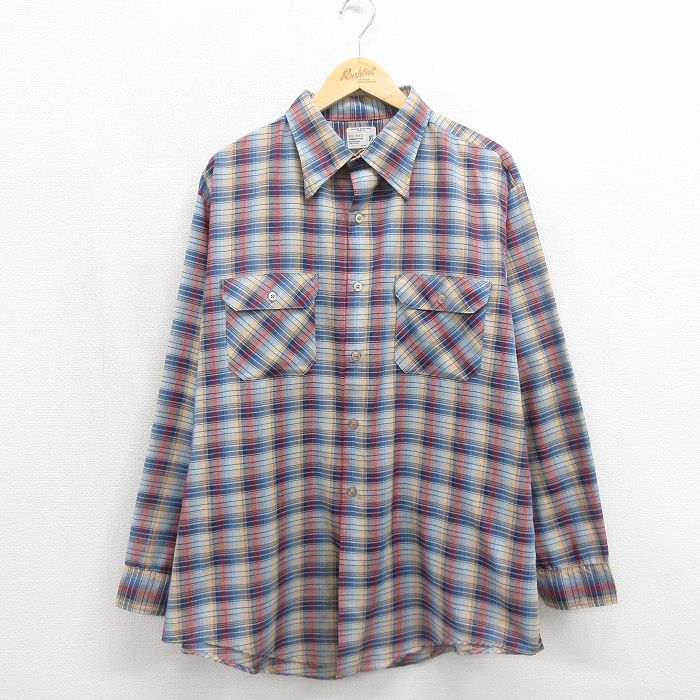 ビッグマック 70s 長袖シャツ ネイビーチェック メンズXL相当 | 古着