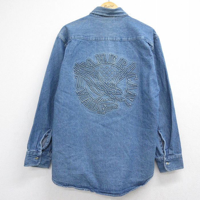 90s 長袖シャツ 鳥 ネイビー メンズXL相当 | 古着