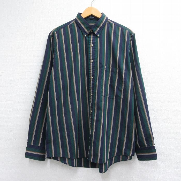XL★古着 GANT 長袖 シャツ メンズ 90年代 90s ボタンダウン グリーン ストライプ 26jun25