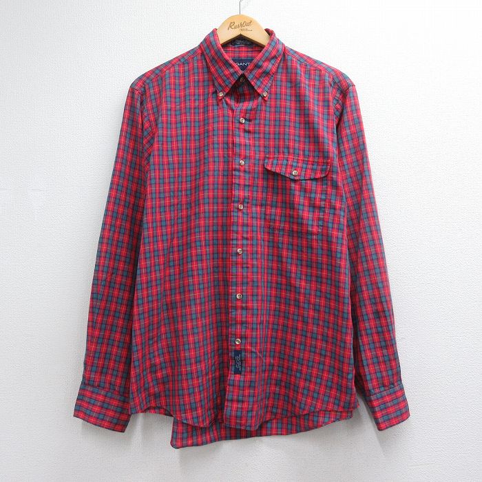 XL★古着 GANT 長袖 シャツ メンズ 90年代 90s ボタンダウン レッド チェック 26jul08