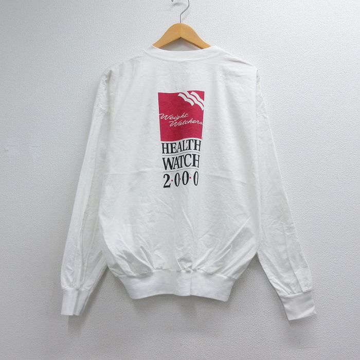 XL★古着 長袖 トップス メンズ 00年代 00s HEALTH 大きいサイズ クルーネック USA製 ホワイト 26jul08