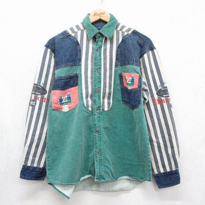 90s 長袖シャツ マルチカラー グリーン メンズM相当 | 古着