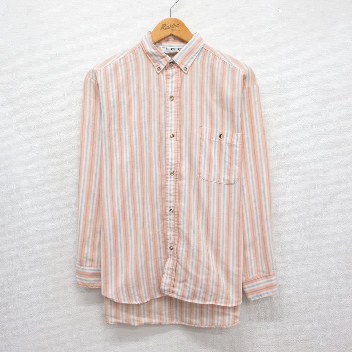 80s 長袖シャツ ストライプ オレンジ メンズL相当 | 古着