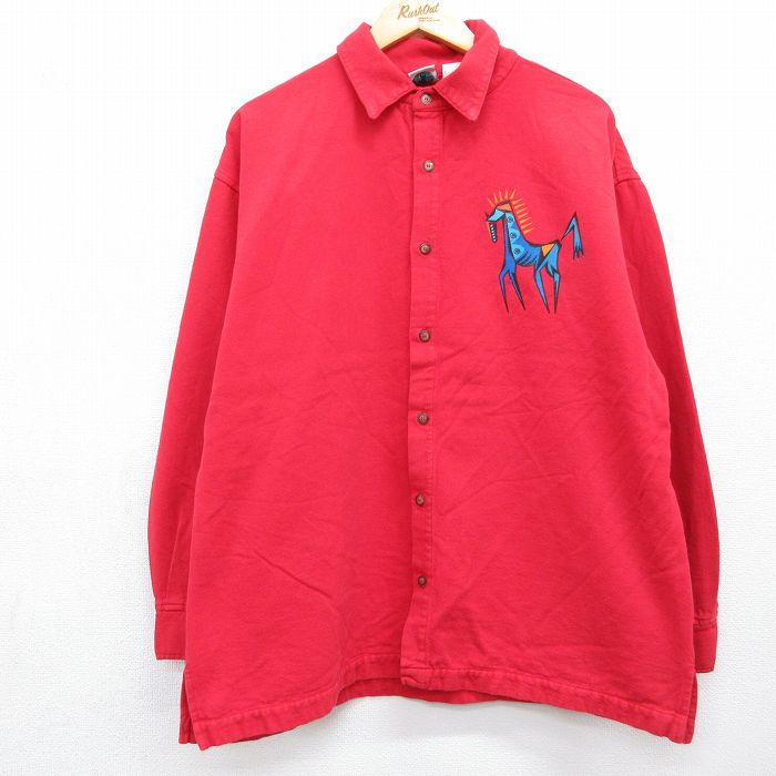 WEK 90s 長袖シャツ 馬 レッド メンズXL相当 | 古着