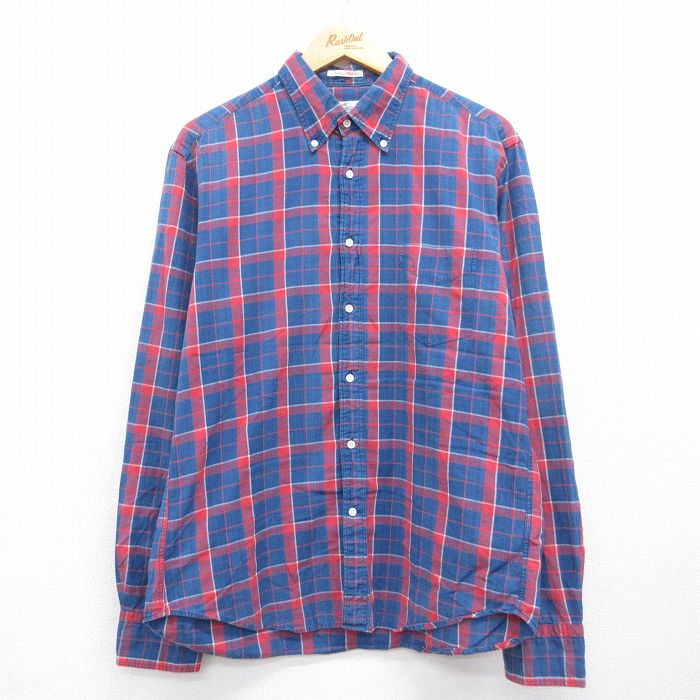 L★古着 GANT 長袖 シャツ メンズ 80年代 80s コットン ボタンダウン ネイビー チェック 26jul31