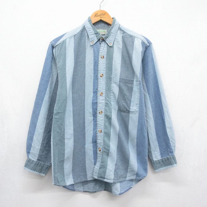 90s 長袖シャツ ストライプ ライトブルー メンズS相当 | 古着