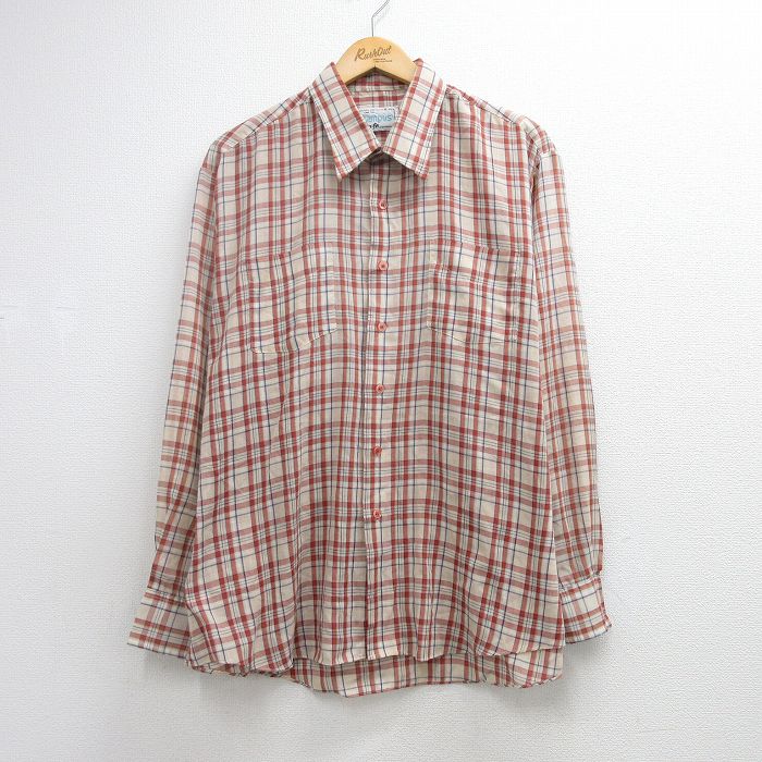 キャンパス 70s 長袖シャツ ベージュチェック メンズXL相当 | 古着