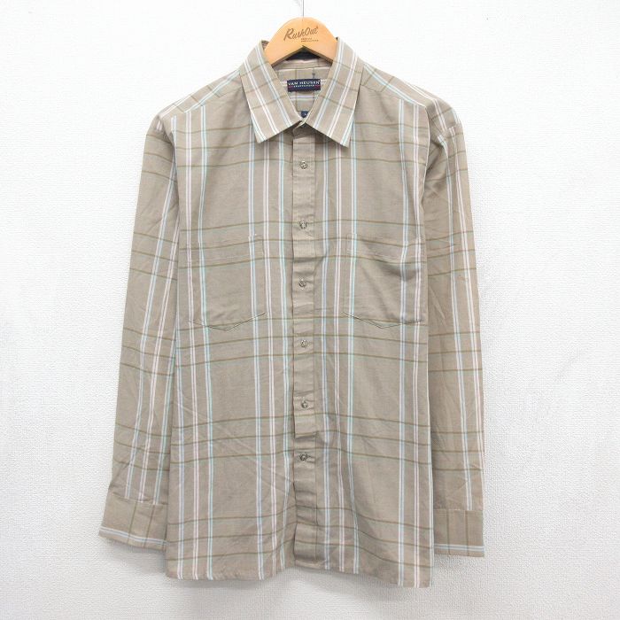 バンヒューセン 80s 長袖シャツ ベージュチェック メンズL相当 | 古着