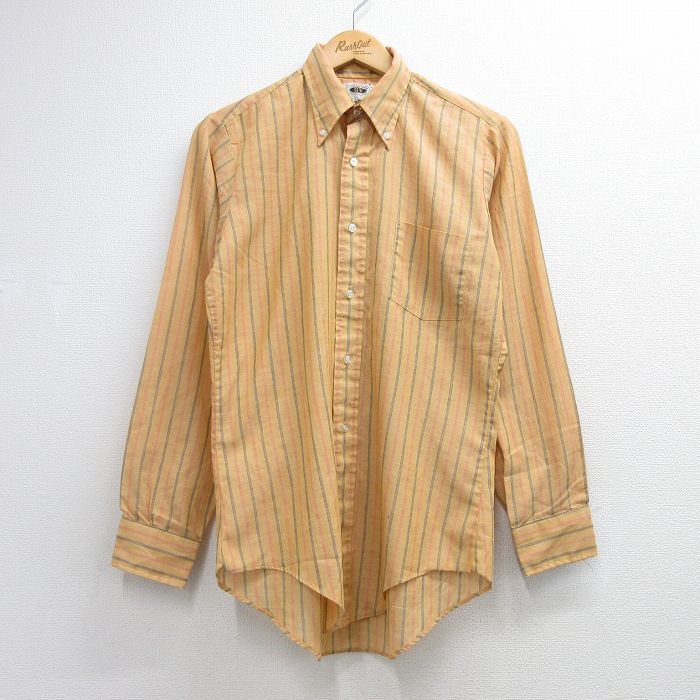70s 長袖シャツ ストライプ オレンジ メンズS相当 | 古着