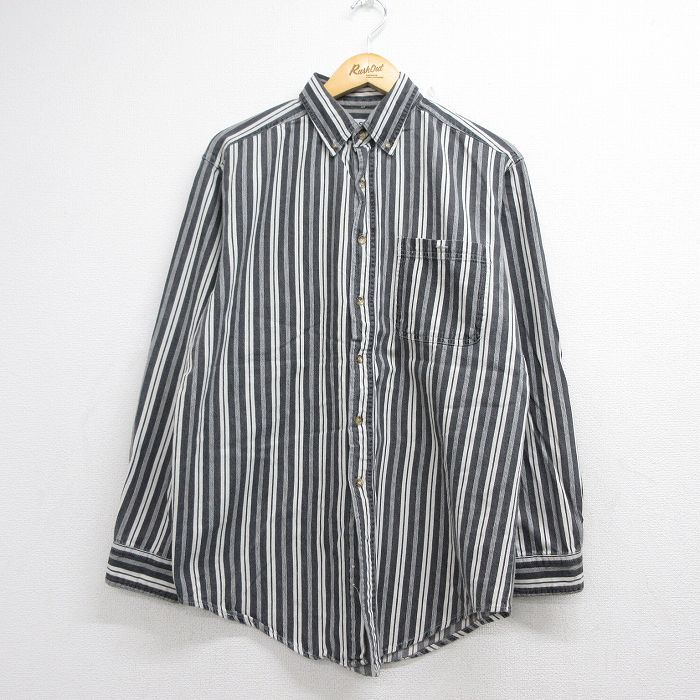 00s 長袖シャツ ストライプ ブラック メンズL相当 | 古着