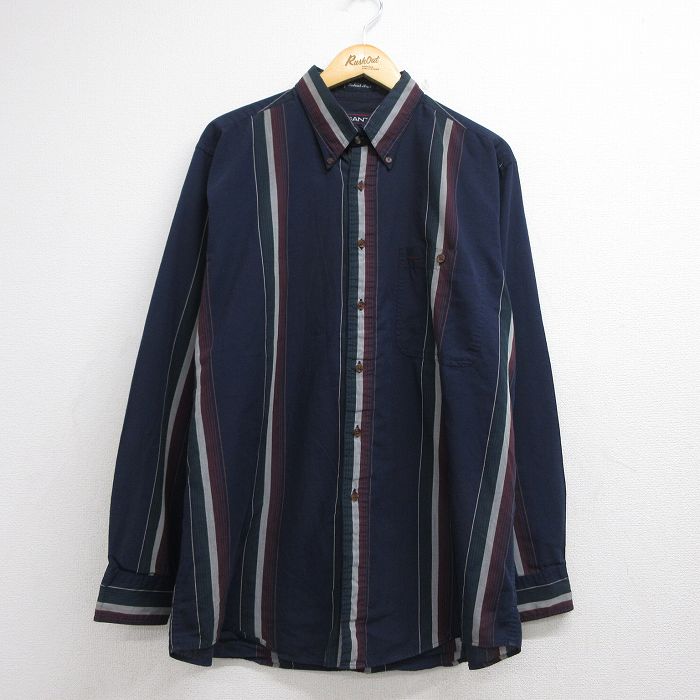 GANT 長袖 シャツ 90s ボタンダウン ネイビー ストライプ メンズXL相当 | 古着