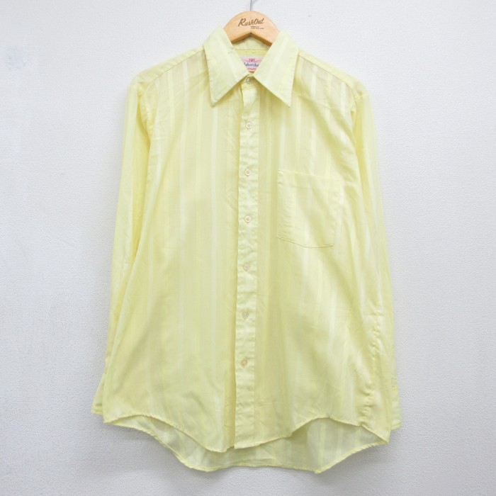 Habersham 70s 長袖シャツ ストライプ イエロー メンズXL相当 | 古着