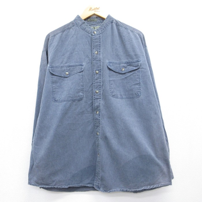 ROBERT STOCK 長袖 シャツ 00s コットン ノーカラー ネイビー メンズXL相当 | 古着