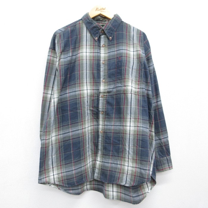 長袖 シャツ 90s フランネル ボタンダウン グリーン チェック メンズXL相当 | 古着
