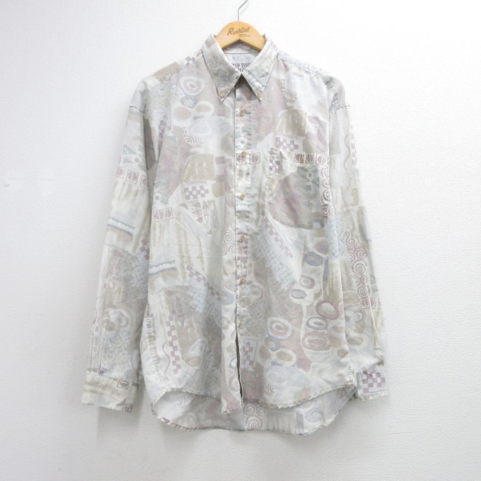 TIP TOP TAILORS 90s 長袖シャツ 総柄 ベージュ メンズL相当 | 古着