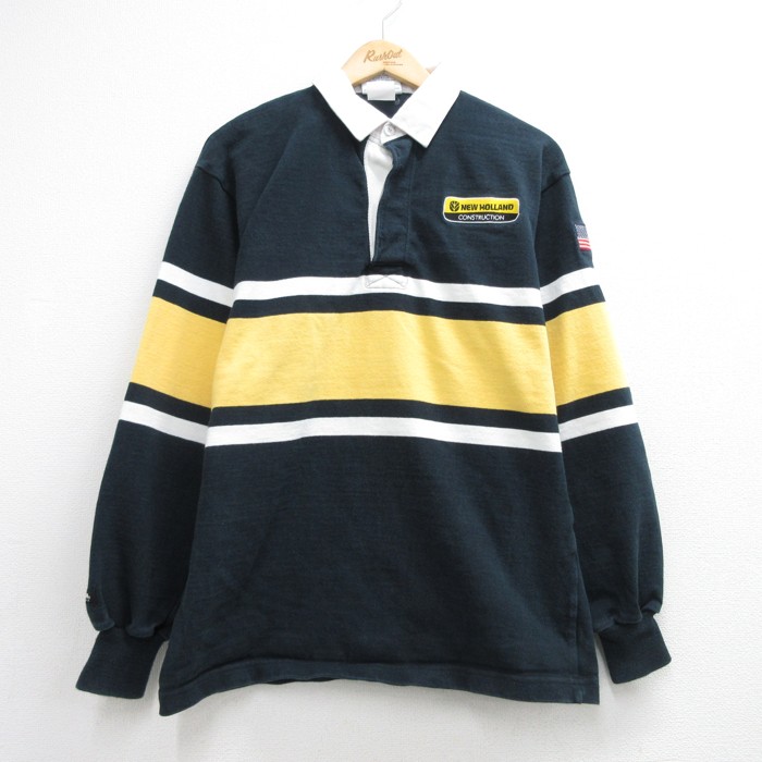 バーバリアン 90s 長袖シャツ 刺繍ロゴボーダー ブラック メンズM相当 | 古着