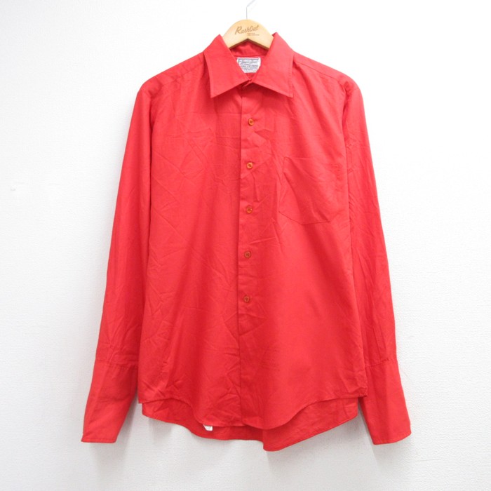 VAN HEUSEN 80s 長袖シャツ カフスボタン レッド メンズL相当 | 古着