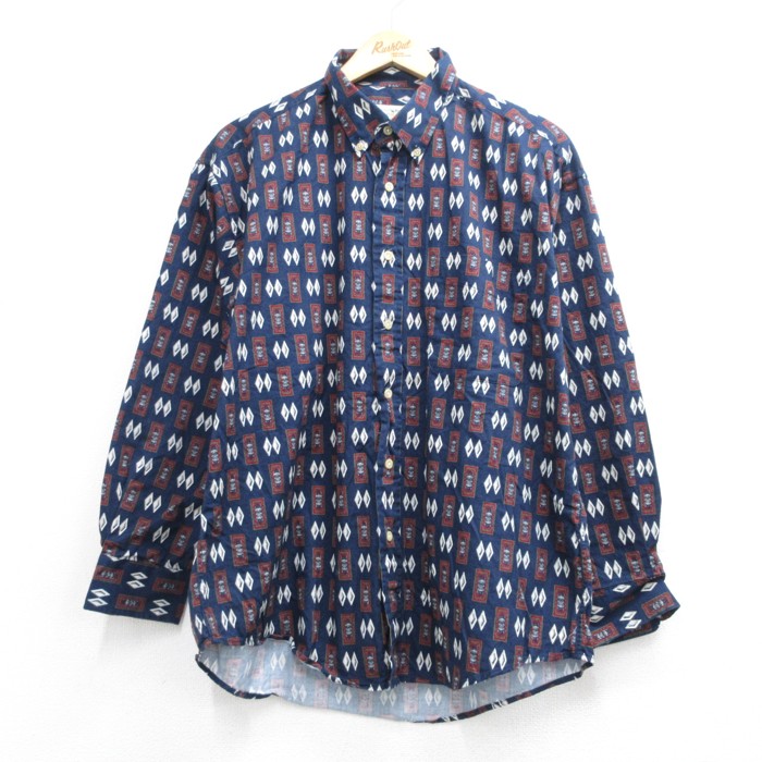 NATURAL ISSUE 長袖シャツ 総柄 ネイビー メンズXL相当 | 古着