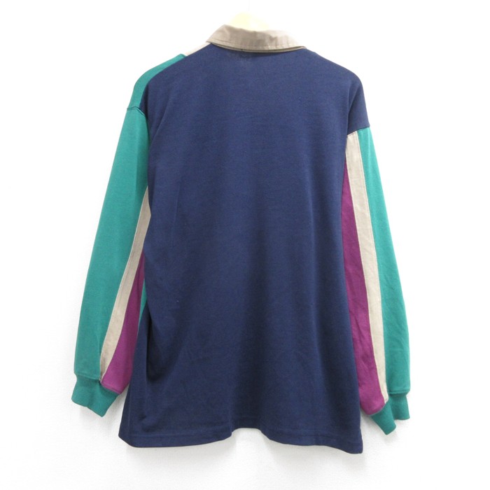 古着通販 L☆古着 長袖 ラガー シャツ メンズ 90年代 90s ネイビー