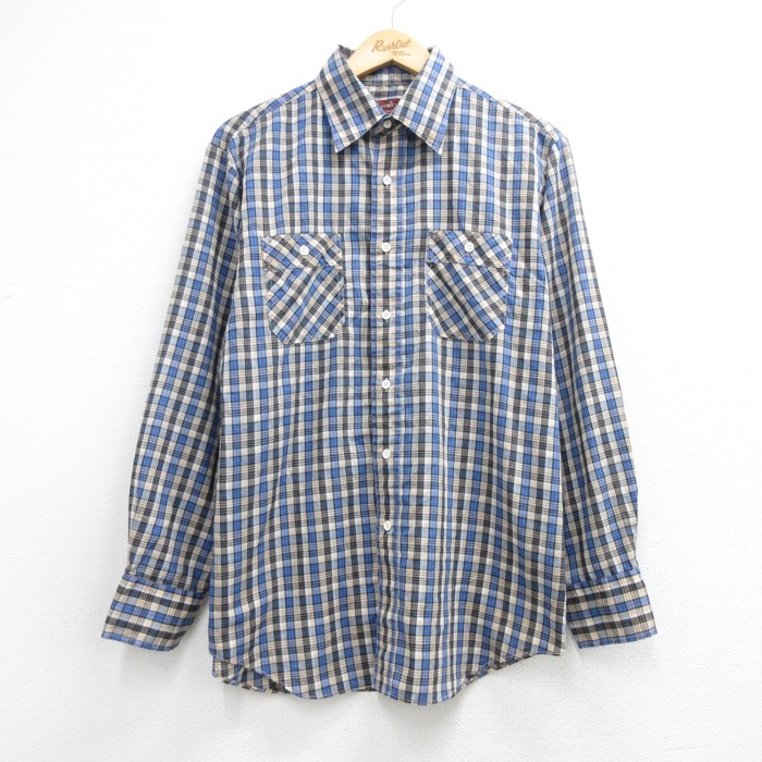 KINGSPORT 80s 長袖シャツ ブルーチェック L | 古着 26aug26