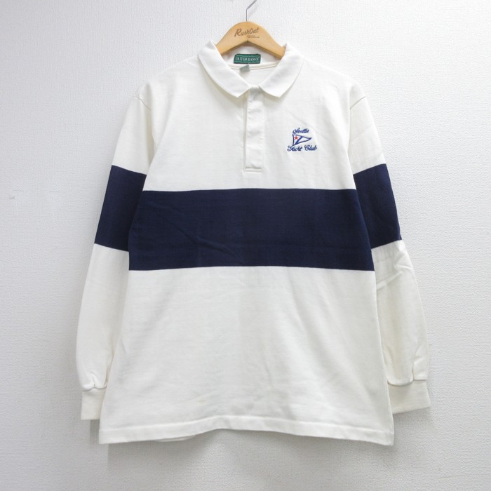 OUTER BANKS 長袖シャツ 刺繍ロゴ ホワイトボーダー メンズM相当 | 古着