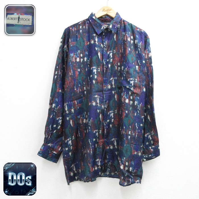 ROBERT STOCK 長袖 シャツ 00s シルク 総柄 パープル メンズL相当 | 古着