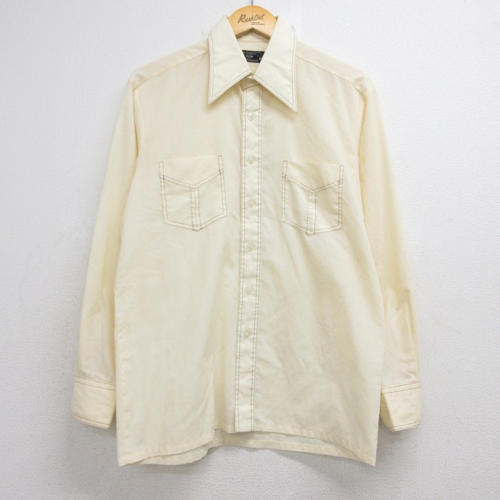 JCPenney 70s 長袖シャツ コントラストステッチ イエロー メンズL相当 | 古着