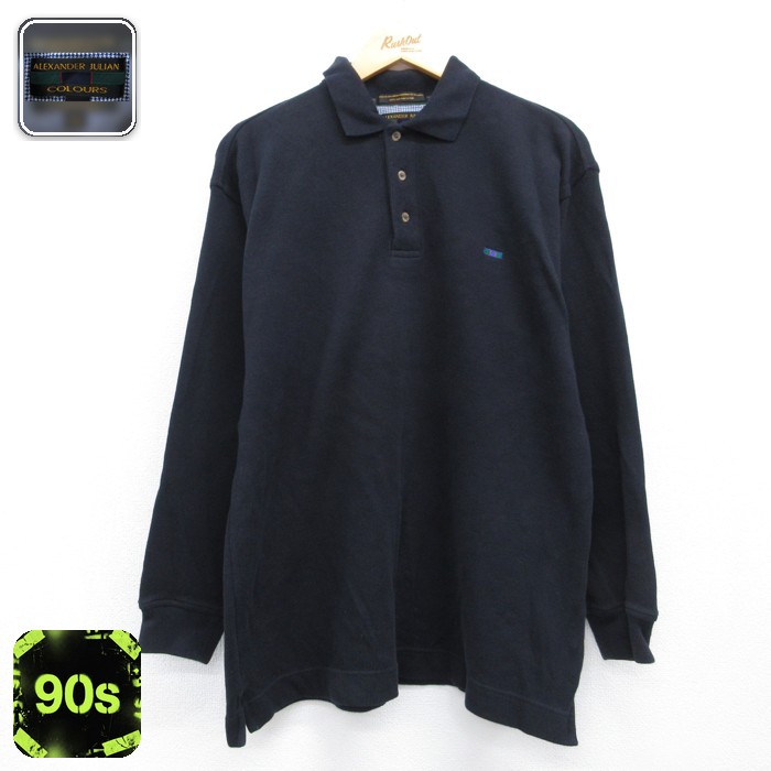 ALEXANDER JULIAN 90s 長袖ポロシャツ ブラック メンズL相当 | 古着