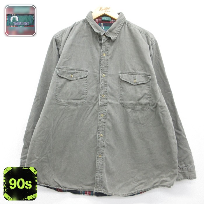 TIMBER TRAIL 90s 長袖シャツ チェック裏地 カーキ メンズXL相当 | 古着