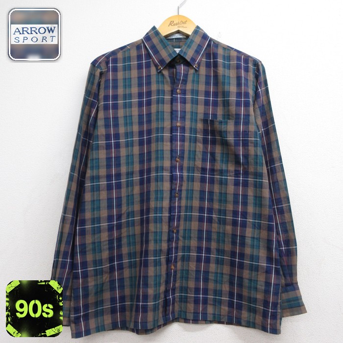アロー 90s 長袖シャツ チェック ブラウン メンズL相当 | 古着