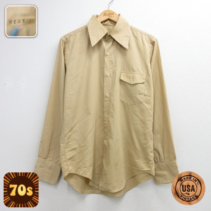 WESTDEL 70s 長袖シャツ フラップポケット ベージュ メンズM相当 | 古着