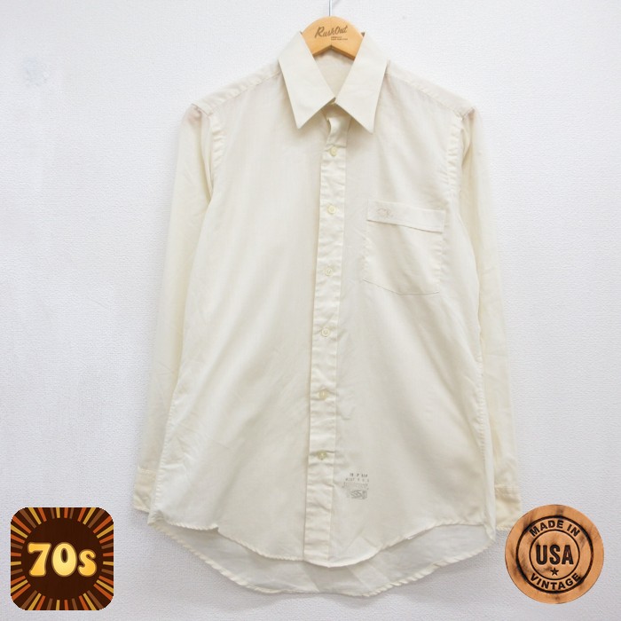 70s 長袖シャツ 胸ポケット イエロー メンズM相当 | 古着