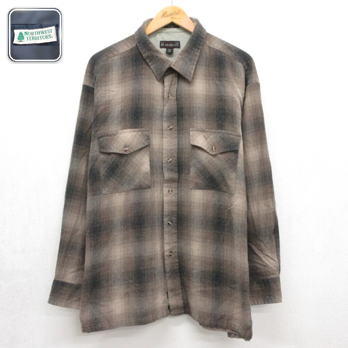 M.McMullin 90s 長袖シャツ フラップポケット オンブレチェック ベージュ メンズXL相当 | 古着