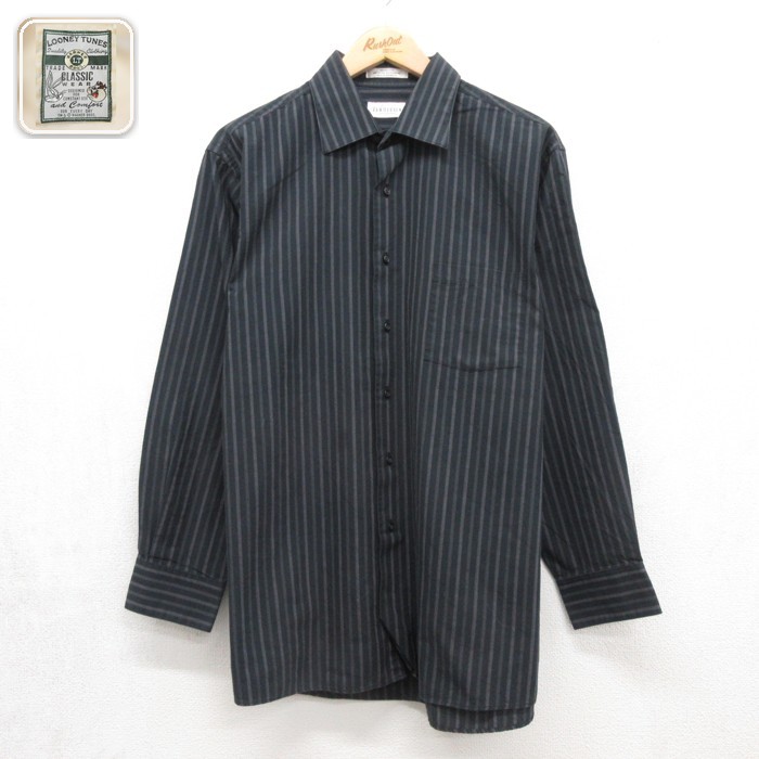 VAN HEUSEN 00s 長袖シャツ ストライプ ブラック メンズL相当 | 古着