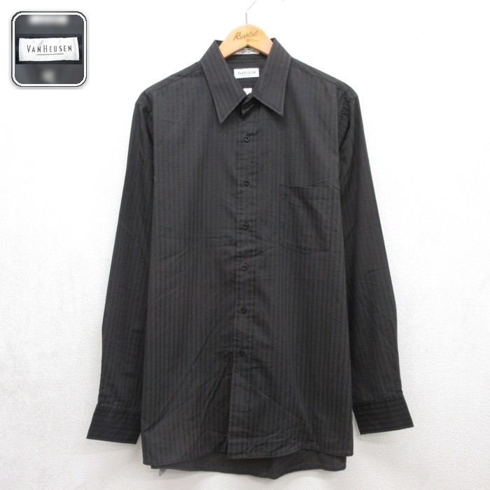 VAN HEUSEN 00s 長袖シャツ ストライプ ブラック メンズL相当 | 古着
