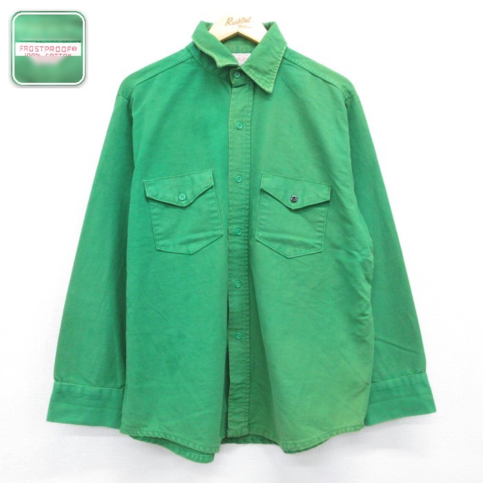 FROSTPROOF 長袖 シャツ 70s フラップポケット フランネル コットン USA製 グリーン メンズXL相当 | 古着