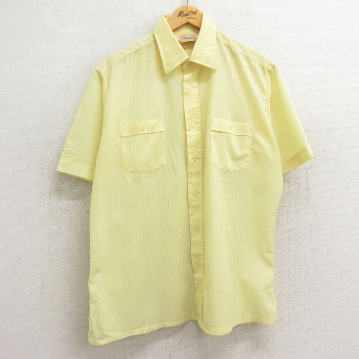 80s 半袖シャツ イエローストライプ XL | 古着