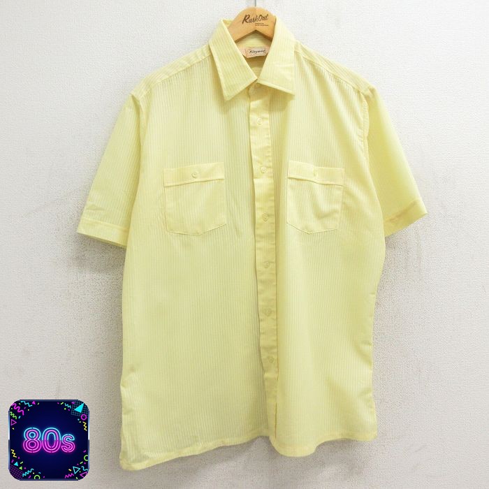 【50%OFF】80s 半袖シャツ イエローストライプ XL | 古着