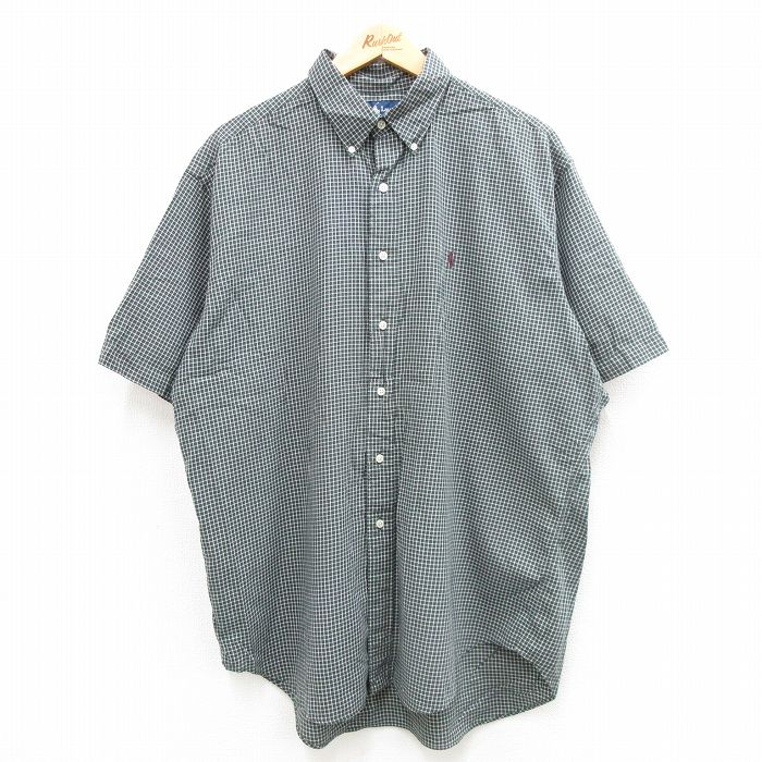 XL★古着 ラルフローレン Ralph Lauren 半袖 ブランド シャツ メンズ 90年代 90s ワンポイントロゴ BLAKE 大きいサイズ コットン ボタンダウン 緑他 グリーン チェック 24feb29 中古 トップス