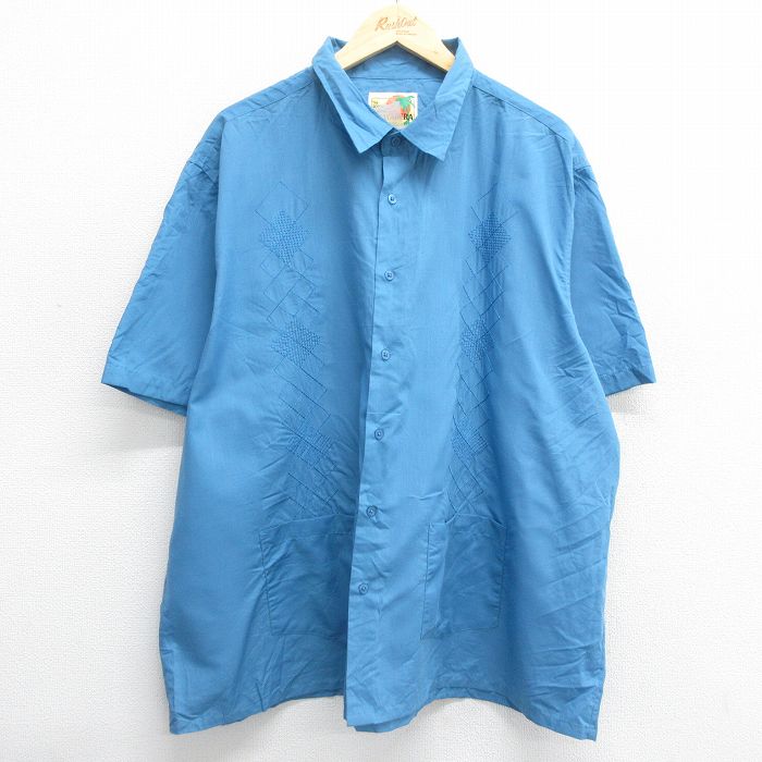 【50%OFF】XL★古着 HABAND 半袖 シャツ メンズ 00年代 00s 刺繍 大きいサイズ 紺 ネイビー 24mar18 中古 トップス