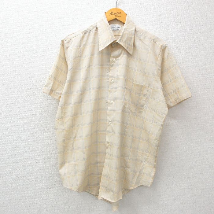 L★古着 半袖 シャツ メンズ 90年代 90s 薄ベージュ他 カーキ チェック 24mar26 中古 トップス