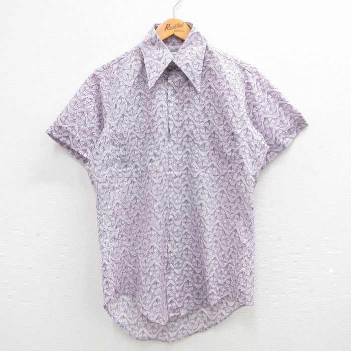 M★古着 半袖 シャツ メンズ 70年代 70s 総柄 白他 ホワイト 24mar30 中古 トップス