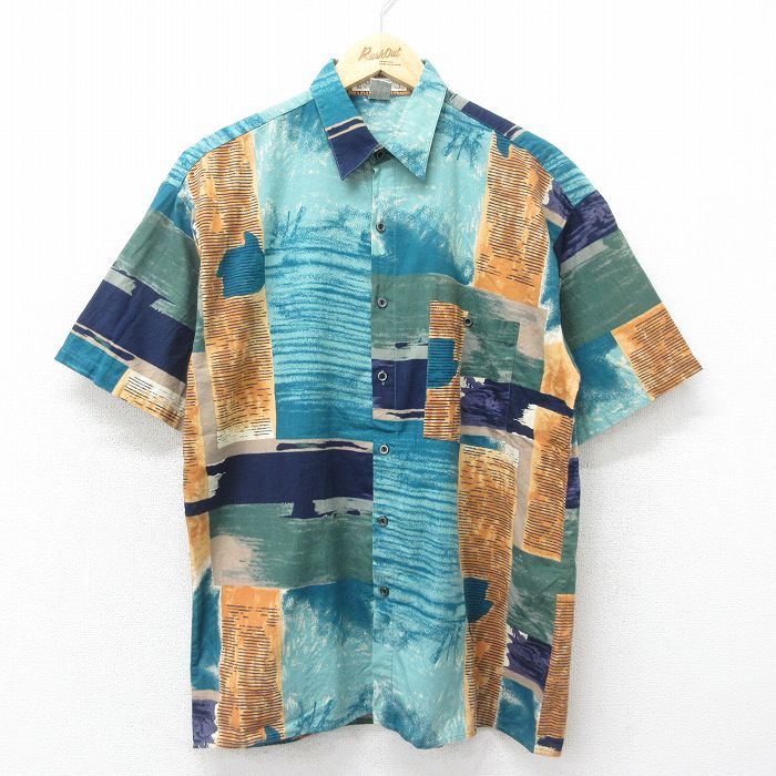 L★古着 半袖 シャツ メンズ 00年代 00s 総柄 コットン 紺他 ネイビー 24apr02 中古 トップス