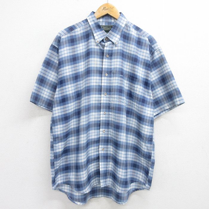 【50%OFF】XL★古着 半袖 シャツ メンズ 00年代 00s　ロング丈 ボタンダウン 紺他 ネイビー チェック 24apr10 中古 トップス