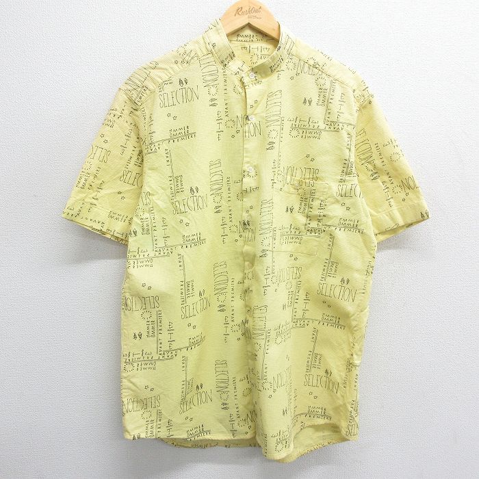 M★古着 半袖 シャツ メンズ 00年代 00s SELECTION 魚 スタンドカラー 黄他 イエロー 24apr11 中古 トップス