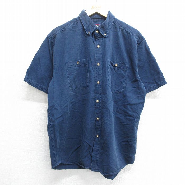 【50%OFF】XL★古着 半袖 シャツ メンズ 00年代 00s コットン ボタンダウン 濃紺 ネイビー 24apr12 中古 トップス