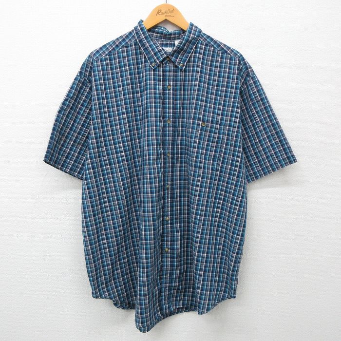 XL★古着 ベーシックエディションズ 半袖 シャツ メンズ 00年代 00s 大きいサイズ ロング丈 ボタンダウン 紺他 ネイビー チェック 24apr12 中古 トップス