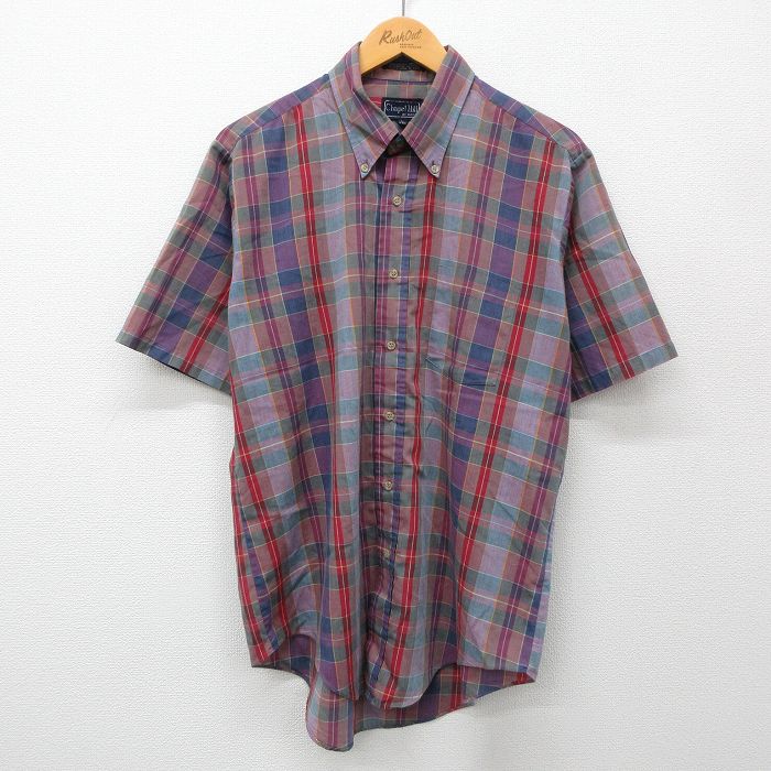 90s 半袖シャツ パープルチェック L | 古着