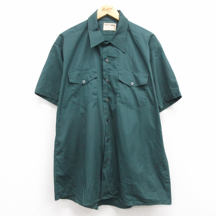 XL★古着 半袖 シャツ メンズ 90年代 90s ロング丈 緑 グリーン 24apr15 中古 トップス